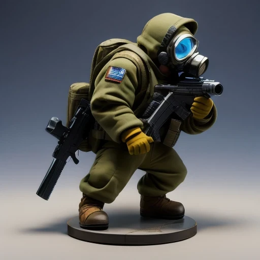 ((side angle))Alafud Soldier with gas mask and gun, Sanya Toys, Guerrilla, vinyl toy figurine, Highly detailed toys, Future combat equipment, Stop motion vinyl characters, Soldier, Marmoset Rendering, camouflage equipment, Octane Rendering”, Octane Renderi...