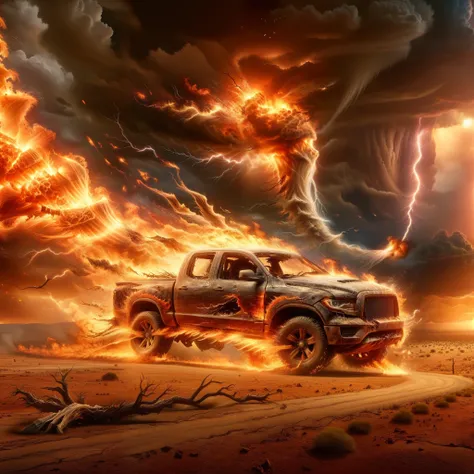 Lightning fire tornadoes ravage a desolate world, a testament to its dying breath.
