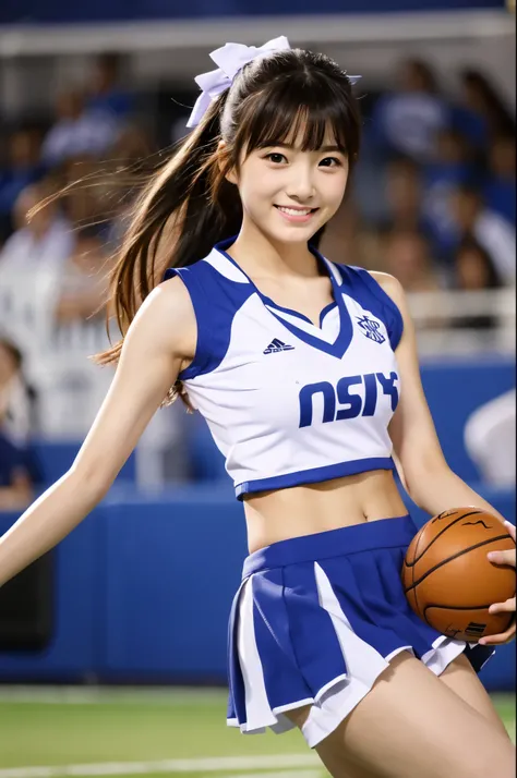 masterpiece、超High resolution、Great job!、She has a very cute face and a young figure like an idol.々A 20-year-old Japanese girl with unique features、Gentle and cute、A kind smile、She&#39;s on the cheerleading team、Cheerleader uniforms are topless、Cheer on a b...