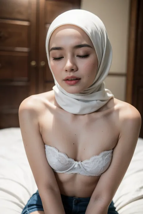 Wear sunglasses and act like Rosyam, ((Closed Eyes)), ((Strapless Colourful bra Flat Chest)), Naked, Angry pose, Angry face, (((HIJAB MALAY GIRL))), masutepiece, High quality, UHD 45K, Realistic face, Realistic skin feeling , A Japanese Lady, 8 years old, ...