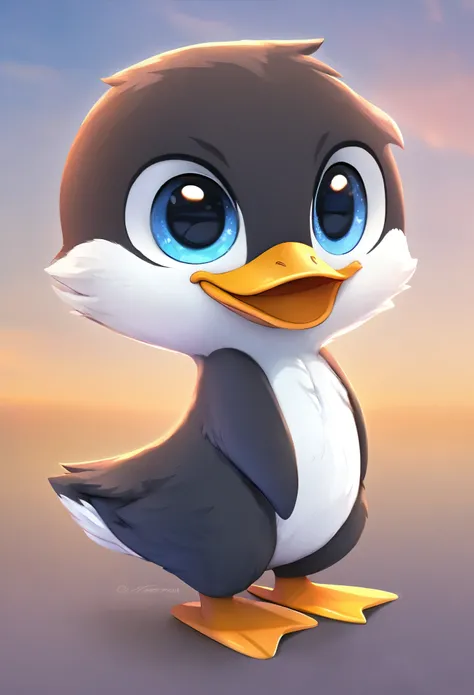 super deformed, furry, funny, fluffy, best quality, penguin with a duck mouth, cute no matter what he does, cute face, cute pose