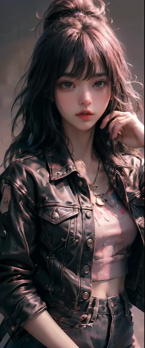 lisa black pink realistic, artist realistic,pink jackets,((masterpiece, highest quality, highest image quality, high resolution,...