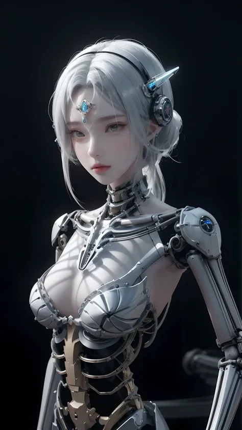 Anime style female figure，Body Skeleton，wearing helmet, Unreal Engine Rendering + goddess, The Opai of Biomechanics, Highly detailed cybernetic body, White biomechanical details, Female body, 3D Rendering Character Art 8K, detailed body, Complex mechanical...