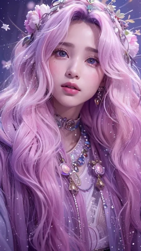 （（（single eyelid）））snow hoop exclusion area 32k（tmasterpiece，k hd，hyper hd，32k）long flowing purple-pink hair，autumn pond，zydink，...