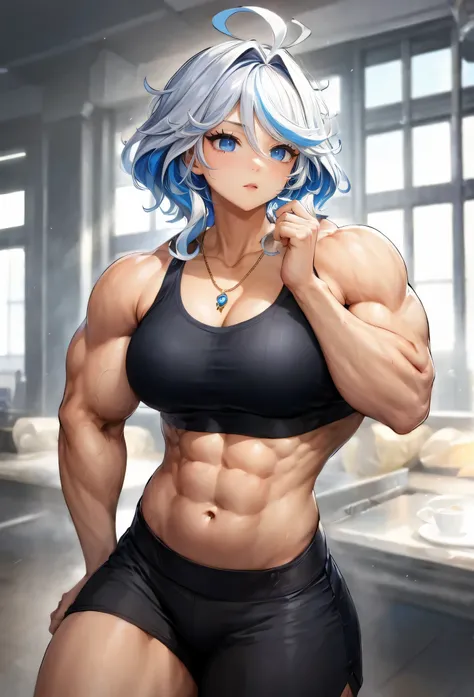 ,girl, furina (genshin impact), muscular female, alternate muscle size,,muscular ,biceps,muscular ,,