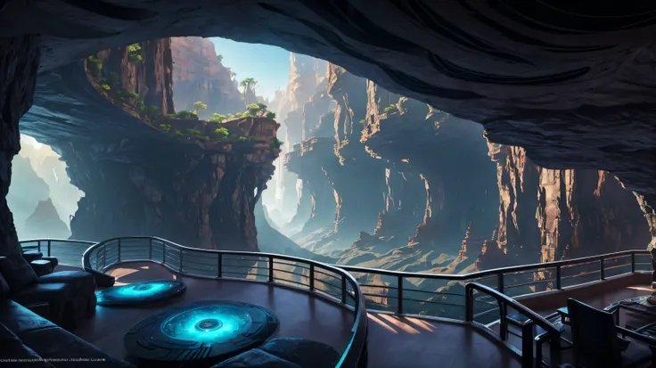 futuristic sci-fi masterpiece, cybernetic residential beehive pod architecture designs carved inside of grand canyon caves , realistic ,intricate, detailed ,modern, neo cave centric design,rocks,waterfalls,vegetation, organic futurism, indigenous futurism,...