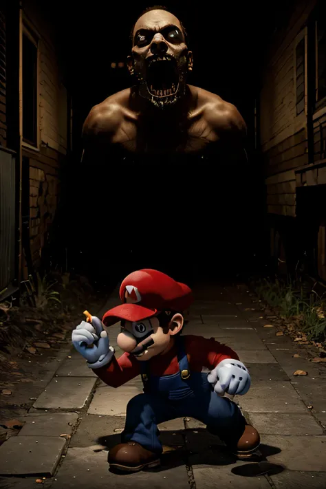 3d mario bros horror game, Mario fighting the walking dead