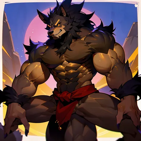 Muscular々A werewolf with a muscular body shows off his muscles