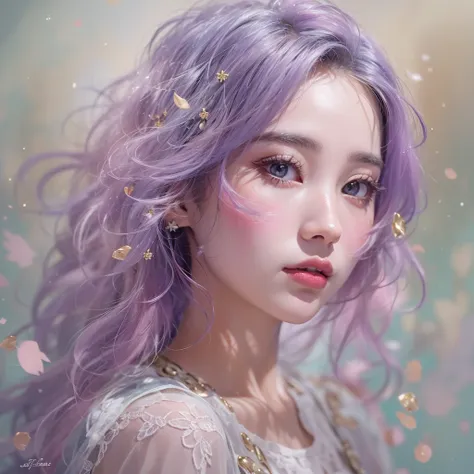 （（（Single eyelid）））Snow hoop exclusion area 32K（tmasterpiece，k hd，hyper HD，32K）Long flowing purple-pink hair，Autumn Pond，zydink， a color， Tongzhou people （Girl with glowing eyes）， （Thin silk scarf）， Side squat position， looking at the ground， long whitr ha...