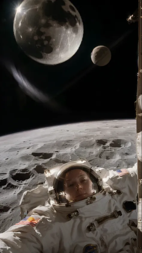 Astronaut in space looking at the moon