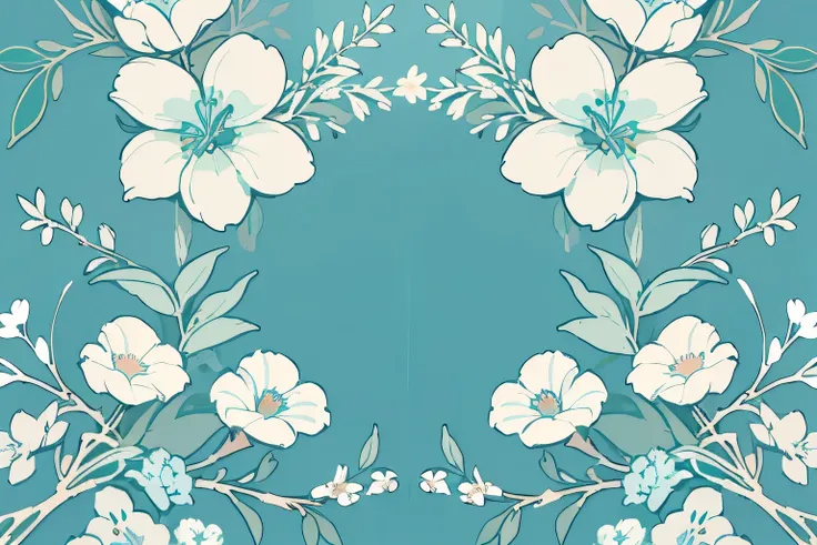 graphic、white background、Light blue、Pale green floral pattern、No leaves、No branches、For background、small、