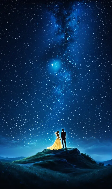 Prince and princess romantic fairy tale starry sky