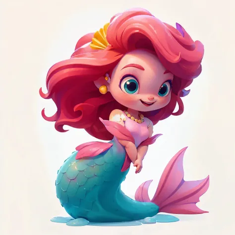 a close up of a cartoon Mermaid with a pink hair, Cute numbers, Cute cartoon characters, little Mermaid, Lovely and detailed digital art, Cute numbers艺术, High quality character design, ariel the little Mermaid, Mermaid, beautiful Mermaid, pixar Lovely char...