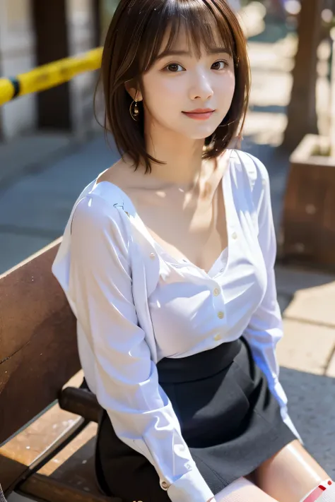 masterpiece, highest quality, Realistic, Very detailed, finely, High resolution, 8k wallpaper, Professional, High level of detail, ((One 18 year old girl:1.2)), Slender Japanese women,cute lips, Collarbone Detail, Center of chest、Perfect Face, (Short Bob H...