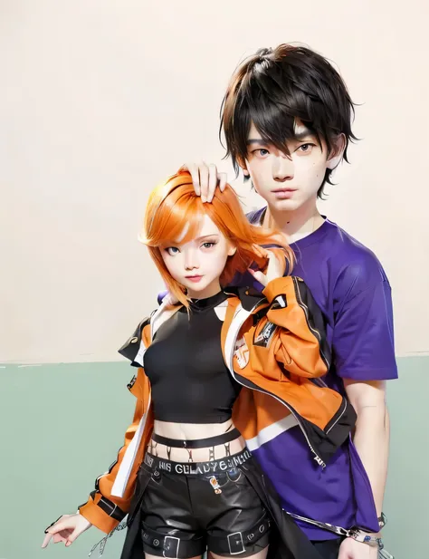 Cute couple with orange hair and black clothes posing for picture, nick silva and ilya kuvshinov, hq artwork, realistic 