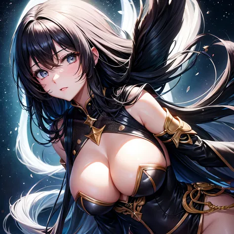 black hair　Long Hair　fair skin　Black Eyes　black　漆black　moon　Starry Sky　knife　Big Tits Beautiful Girl　sick　crystal