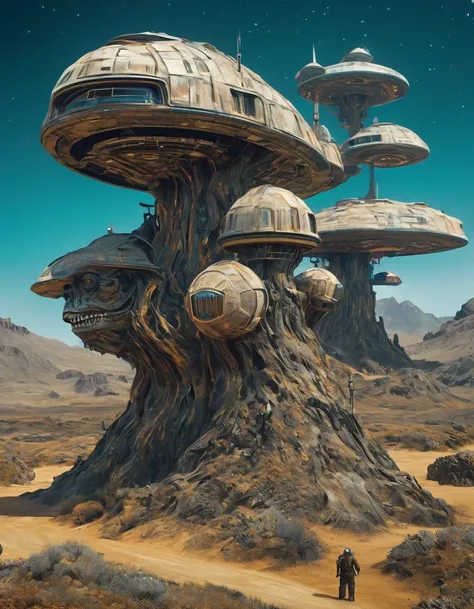 science fiction film,full of fantasyfantastical ideas,by van gogh,big roundspaceship,doomsday, wasteland style,hd,8k