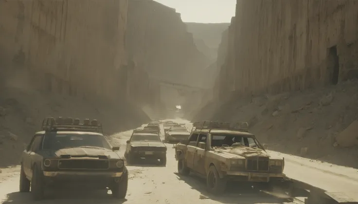Breathtaking graphics from the Attack on Titan universe, filming of various epic empty tracks for racing along the tops of the canyon along abandoned industrial post-apocalyptic canals in small cars from Mad Max against the backdrop of wastelands and canyo...