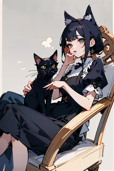 ((highest quality)), ((masterpiece)), (detailed), Perfect face background is cafe、Black cat、
One student、Women、cute、Sitting in a chair