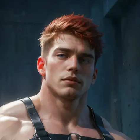 handsome male with red short hair, looking at the viewer