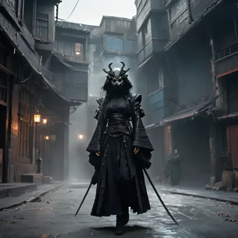 arafed image of a person dressed in a black outfit and a mask, very beautiful cyberpunk samurai, gothic - cyberpunk, orthodox cyberpunk, rococo cyberpunk, ornamental gothic - cyberpunk, ornate cosplay, occult cyberpunk, mystical post apocalyptic cyborg, st...