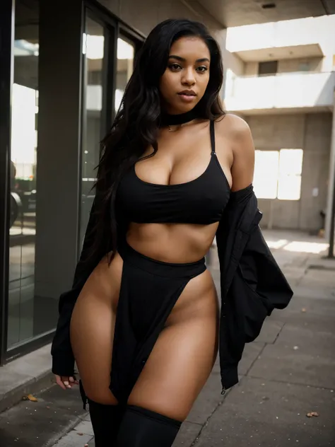 Mixed black ethnicity, curvy girl , long hair , sexy photos , wearing sexy hip hop outfit