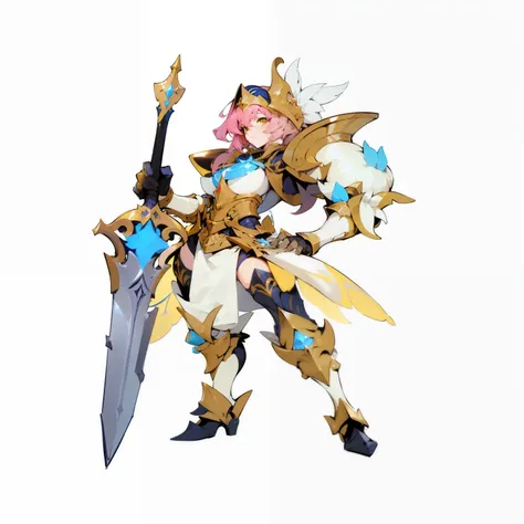 Anime character holding a sword and armor holding a sword, female Paladin, gorgeous female Paladin, picture of female Paladin, portrait of female Paladin, Knight of the zodiac girl, Paladin!, gold Paladin, Armor Girl, Paladin, Mechanized Warrior Girl, fina...