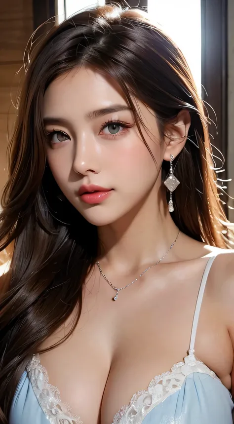 Beautiful urban college girl、masterpiece、light makeup、Red lips、Silver Hair、Disheveled long hair、Background of the cityscape、beautifully、elegant。 Extremely fine detail、masterpiece、Authentic texture、Realism in film lighting、Perfect job、16k、HD 、Exquisite faci...