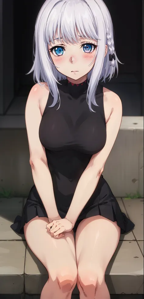 1 girl, kanon kanase,  , blush, medium breasts, sleeveless, ((black lineage)), sitting, mature.