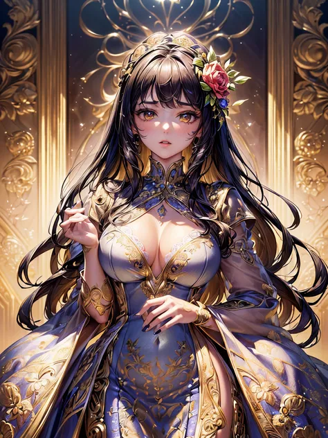 ((highest quality)),(Ultra-high resolution),(Very detailed),(Detailed Description),((The best CG)),(A masterpiece),Ultra-precise art,amazing drawing art,(Art with precise detail:1.5), (woman:1.4), (A front-open dress with detailed and detailed depictions:1...