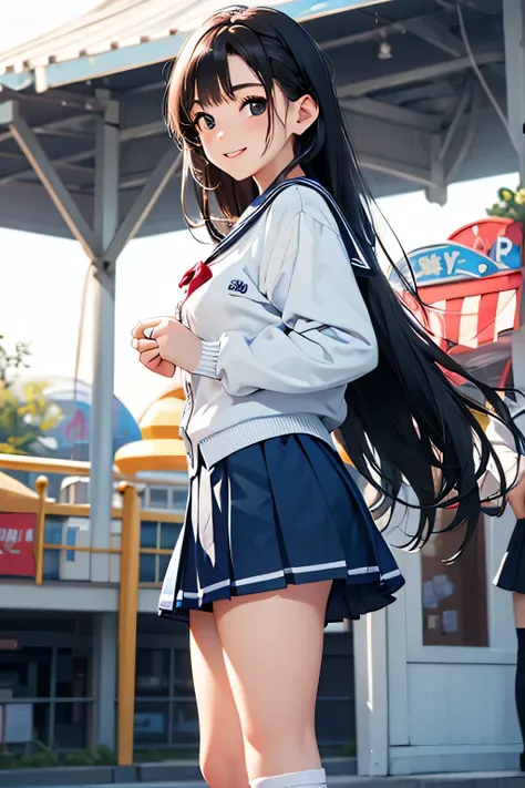 highest quality、High resolution、Detailed Background、Teenage Girl、Black Hair、Braided long hair、Perfect body line、Calm atmosphere、Elegant and cute、well-groomed eyebrows、Feminine atmosphere、cute gesture、A big smile、Happy expression、
((Sheer sailor suit、light ...