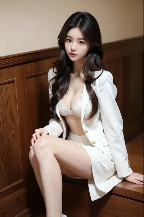 Beautiful woman with perfect body：1.4，Layered Hairstyle，Prominent cleavage，Highly detailed face and skin textures，Double eyelids，Skin Whitening，Long hair，Whitened long legs，japanese girl school uniform