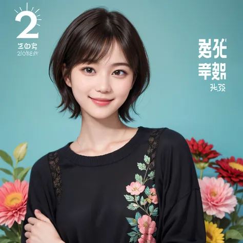 215 Short Hair, 20-year-old woman, A kind smile, Floral