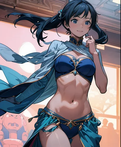 (masterpiece、highest quality、highest quality、Official Art、Beautiful and beautiful:1.2)、(One girl:1.3)Hatsune Miku、Twin tails,Big Breasts,Illustration of a dancing belly dancer、アニメWindイラスト, High resolution, Super detailed, (One girl:1.3), (Dynamic pose):1.0...