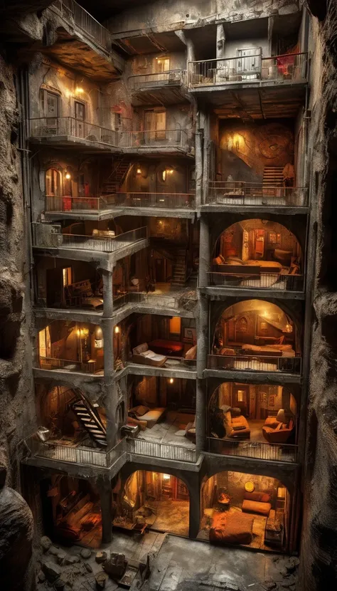 the underground luxury hotel castle profile of the doomsday wasteland, many doomsday residents, the interior is equipped with te...