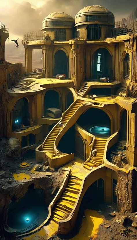 digital art of Aerial photography shows that many doomsday residents are in the underground luxury hotel castle of the doomsday wasteland. Inside are light luxury hotel facilities with a sense of technology, huge high-tech vents and channels linking variou...