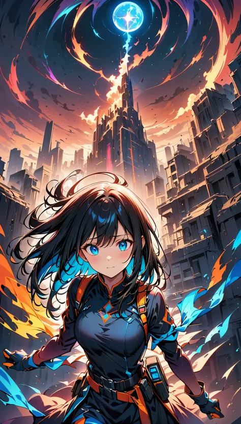 (highest quality:1.2, Very detailed, up to date, Vibrant, digital coloring, High Contrast, masterpiece:1.2, Best Quality, Best aesthetics), 1 female, Black Hair, Long Straight Hair、Looking up into the void, Painful expression, military uniform, Torn clothe...