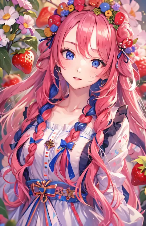 ((highest quality)), ((masterpiece)), (Get used to it), Perfect Face , beautiful girl , strawberry , Big Breasts , Long and beautiful hair , Braided hair ,