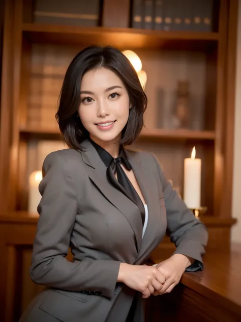 ((highest quality、Tabletop、8k、Best image quality))、(一人の成熟したwoman、She holds the most luxurious CEO position）、（Wooden furniture in the office、It&#39;s hanging on a large wooden desk.、Sitting in a chair：1.2）、Secretary with elegant posture、(1 photo:1.5)、(woman...