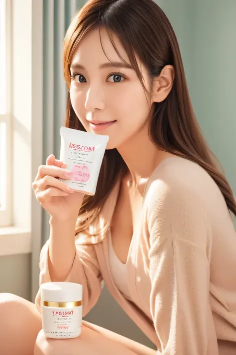 advertisement image: woman holding takane cleansing balm