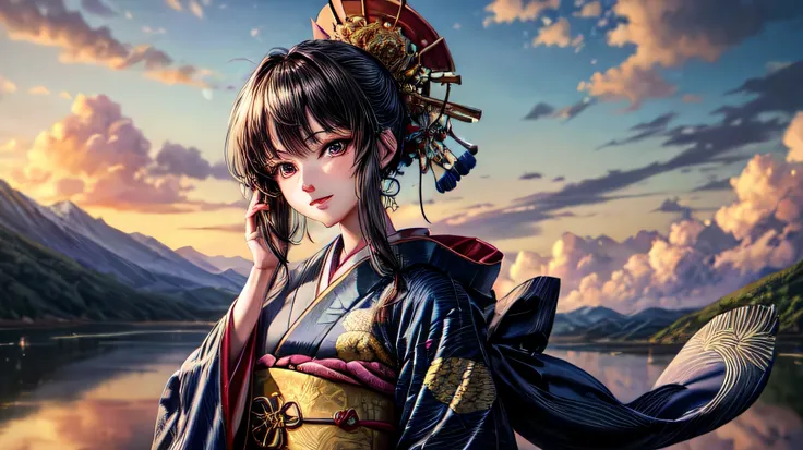 ((highest quality)), ((masterpiece)), (detailed), for anime,Spectacular Nature,Beautiful woman wearing a kimono