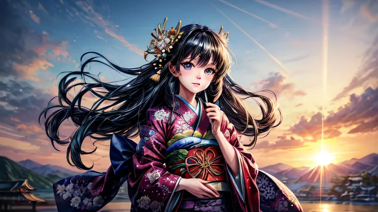 ((highest quality)), ((masterpiece)), (detailed), for anime,Spectacular Nature,Beautiful woman wearing a kimono