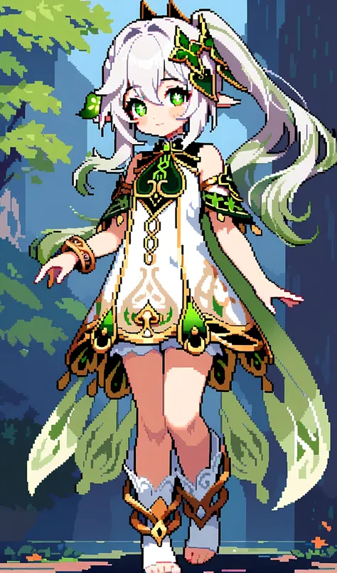 Nahida | genshin impact, master-piece, best quality, 1girl,pixel art, 8 bit,detailed eyes, highly detailed face, highly detailed background,full body