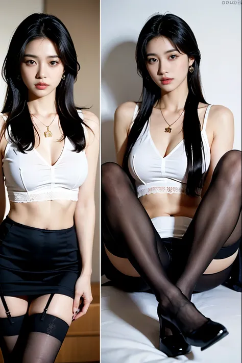 (masterpiece:1.3), (8 thousand, realistic, RAW photos, best quality: 1.4), (1 woman),(sheer silk blouse), (short skirt), (짙은색 realistic 팬티 스타킹),   (wearing stockings), (wearing stockings), (High Heels),  (High Heels),  (very sexy),   (full body shot),  (Be...