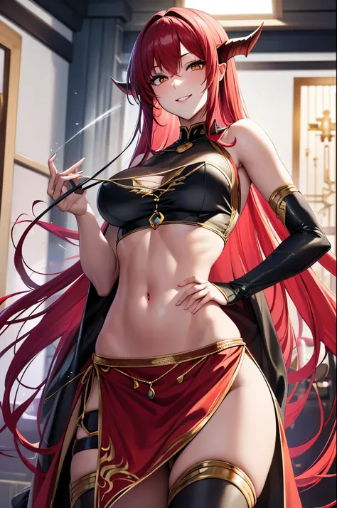 8k,女神のClose-up, Gorgeous Dress, sexySuper Beauty(Like the real thing)Goddess of War,Slender body,Muscular woman,smile,Kind eyes,Beautiful long red hair,Strongly defined abdominal muscles,sexy,Very detailedなアート作品, Alexandra Fomina Art Station, 2. 5d cgi ani...