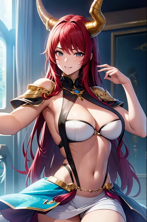 8k,女神のClose-up, Gorgeous Dress, sexySuper Beauty(Like the real thing)Goddess of War,Slender body,Muscular woman,smile,Kind eyes,Beautiful long red hair,Strongly defined abdominal muscles,sexy,Very detailedなアート作品, Alexandra Fomina Art Station, 2. 5d cgi ani...