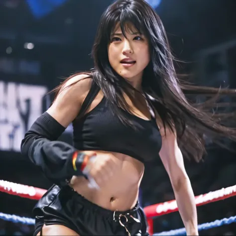 Tifa, From Final Fantasy 7, Elbow drop to Ric Flair in a WWE ring