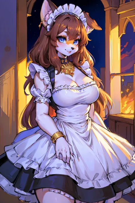 maid,(maid_dress:1.5),furry_girl,(dog_ears:1.2),cute anime art style,super detailed,hairy,dog girl,(fair/exquisite eyes:1.1),fem...