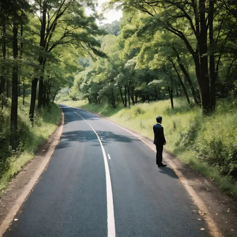 there were two people standing next to each other on the road., album cover art by narashige koide., flickr, chin hanka, fuji co...