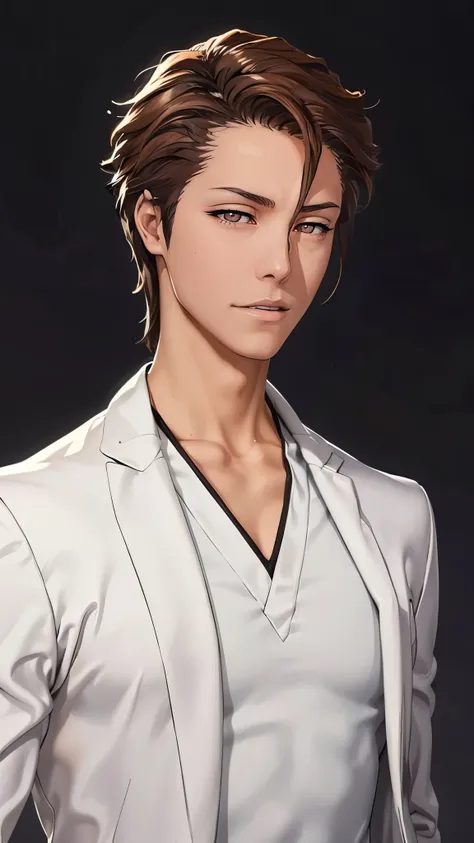 （（（完美figure，figure，man，solo，（（（white clothes，white coat，）））， （（（aizen，brown short hair, brown pupils,））），((masterpiece)),high re...